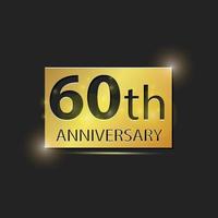 plaque carrée dorée logo élégant célébration du 60e anniversaire vecteur