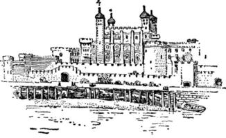 tour de londres ou palais royal de sa majesté et forteresse de la tour de londres, illustration vintage. vecteur