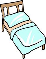 lit avec draps bleus et oreiller, illustration, vecteur sur fond blanc.