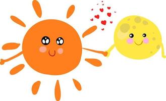 un soleil et une lune heureux tenant la main, un vecteur ou une illustration couleur.