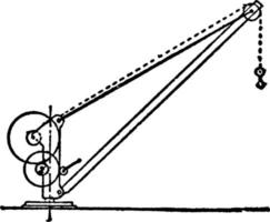 grue à flèche rotative à main fixe, illustration vintage. vecteur