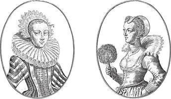 portraits de la schone jenne van arras et marotte van nancy, illustration vintage. vecteur