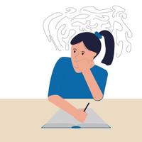 l'anxiété et le stress. la fille écrit des pensées dérangeantes dans son journal. psychothérapie. style plat. illustration vectorielle vecteur