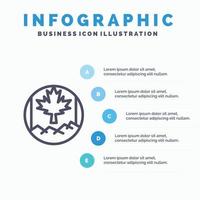 icône de ligne de drapeau de feuille du canada avec fond d'infographie de présentation en 5 étapes vecteur