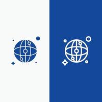 carte du monde réseau ligne et glyphe icône solide bannière bleue ligne et glyphe icône solide bannière bleue vecteur