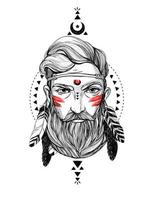 portrait homme avec des plumes et des symboles ethniques. vecteur