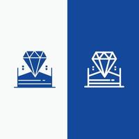 ligne d'hôtel de bijou de diamant brillant et bannière bleue d'icône solide de glyphe vecteur