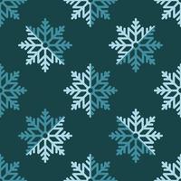 Modèle sans couture de vecteur de flocons de neige bleus sur fond vert foncé