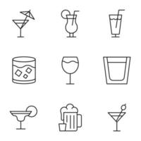 collection d'icônes de lignes vectorielles isolées pour les sites Web, les publicités, les articles, les magasins, les magasins. traits modifiables. signes de cocktail, vin, bière, hêtre et vacances vecteur