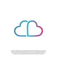 logo d'amour de nuage, avec forme de nuage combinée et forme d'amour comme un concept de contour vectoriel de conception de logo de forme de nuage