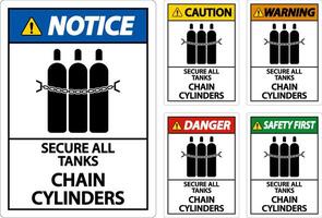 signe d'avertissement sécuriser tous les réservoirs, cylindres de chaîne vecteur
