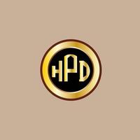 création de logo de lettre hpd créative avec cercle doré vecteur