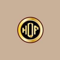 création de logo de lettre hqf créative avec cercle doré vecteur
