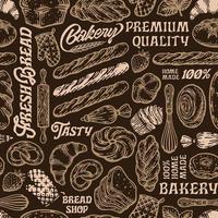 pain vectoriel typographique de style vintage et modèle sans couture de boulangerie ou arrière-plan. illustrations de pain et de boulangerie.