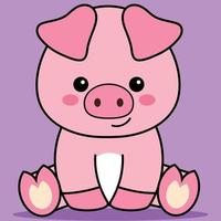 mignon bébé cochon, cochon kawaii assis vecteur