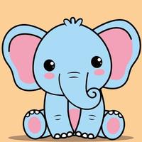 mignon bébé éléphant, kawaii bébé éléphant assis vecteur