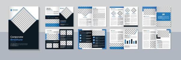 conception de brochure moderne de 16 pages, modèle de brochure d'entreprise, profil d'entreprise, couleur bleue, vecteur gratuit