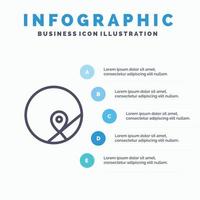 icône de ligne de carte de localisation de carte de base avec fond d'infographie de présentation en 5 étapes vecteur