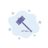 Cour de vente aux enchères d'action gavel hammer law juridique icône bleue sur fond de nuage abstrait vecteur
