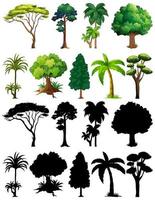 ensemble de plantes et d & # 39; arbres avec des silhouettes vecteur