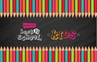 tableau noir de retour à l'école avec des crayons de couleur vecteur