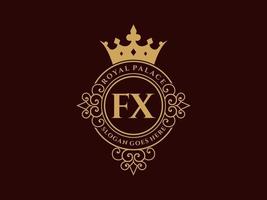 lettre fx logo victorien de luxe royal antique avec cadre ornemental. vecteur