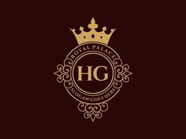 lettre hg logo victorien de luxe royal antique avec cadre ornemental. vecteur