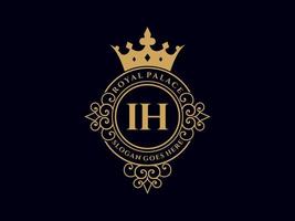 lettre ih logo victorien de luxe royal antique avec cadre ornemental. vecteur