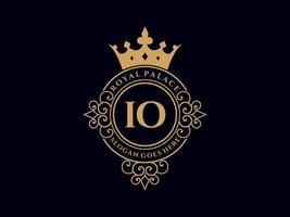 lettre io antique logo victorien de luxe royal avec cadre ornemental. vecteur