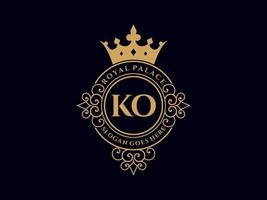 lettre ko logo victorien de luxe royal antique avec cadre ornemental. vecteur