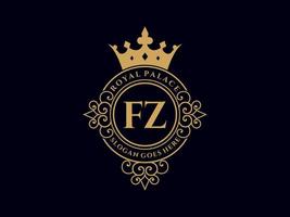 lettre fz logo victorien de luxe royal antique avec cadre ornemental. vecteur