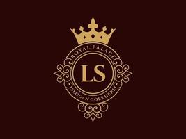 lettre ls logo victorien de luxe royal antique avec cadre ornemental. vecteur
