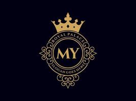 lettre mon logo victorien de luxe royal antique avec cadre ornemental. vecteur