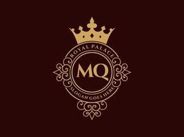 lettre mq logo victorien de luxe royal antique avec cadre ornemental. vecteur