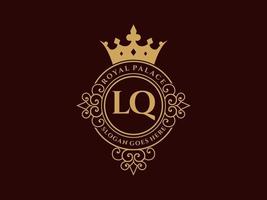 lettre lq logo victorien de luxe royal antique avec cadre ornemental. vecteur
