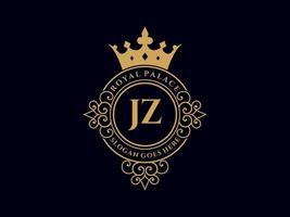 lettre jz logo victorien de luxe royal antique avec cadre ornemental. vecteur