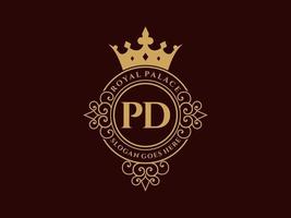 lettre pd logo victorien de luxe royal antique avec cadre ornemental. vecteur