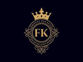 lettre fk logo victorien de luxe royal antique avec cadre ornemental. vecteur