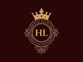 lettre hl logo victorien de luxe royal antique avec cadre ornemental. vecteur
