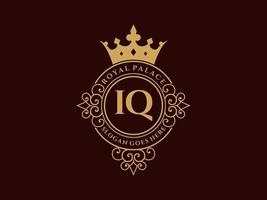 lettre iq logo victorien de luxe royal antique avec cadre ornemental. vecteur