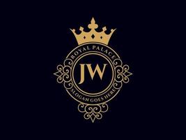 lettre jw logo victorien de luxe royal antique avec cadre ornemental. vecteur