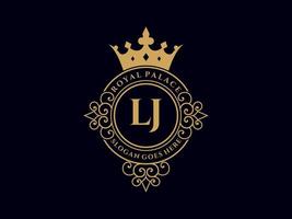 lettre lj logo victorien de luxe royal antique avec cadre ornemental. vecteur