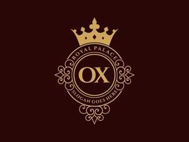 lettre ox logo victorien de luxe royal antique avec cadre ornemental. vecteur
