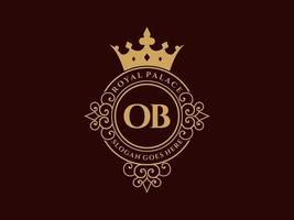 lettre ob logo victorien de luxe royal antique avec cadre ornemental. vecteur