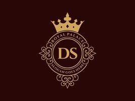 lettre ds logo victorien de luxe royal antique avec cadre ornemental. vecteur