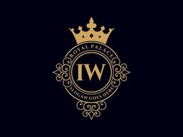 lettre iw logo victorien de luxe royal antique avec cadre ornemental. vecteur