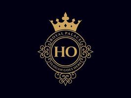 lettre ho logo victorien de luxe royal antique avec cadre ornemental. vecteur