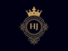 lettre hj logo victorien de luxe royal antique avec cadre ornemental. vecteur