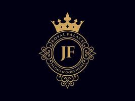 lettre jf logo victorien de luxe royal antique avec cadre ornemental. vecteur