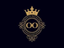 lettre oo logo victorien de luxe royal antique avec cadre ornemental. vecteur